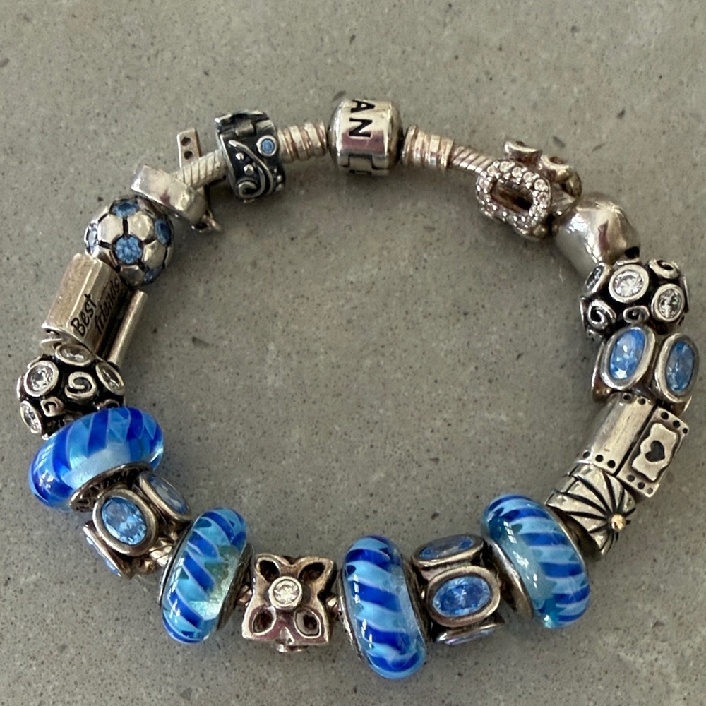 Pandora Silver Bracelet with Blue Charms